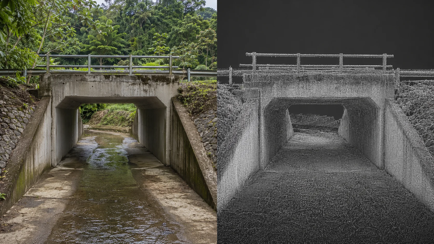 Comparación entre fotografía real y nube de puntos obtenida con LiDAR SLAM